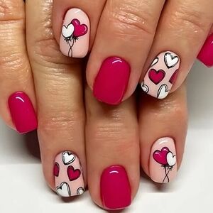NEW! ♥️ Valentines Heart Balloon Glossy Press on Nails Set of 24